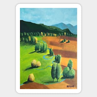 Mountain Forest Camping Landscape Painting Sticker